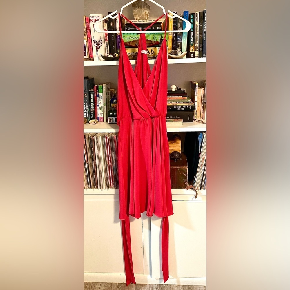 Rubber Ducky Productions Red Belted Mini Dress Medium Flowy Cocktail Chic Y2K